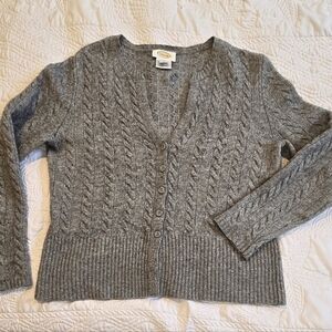 Talbots MEDIUM Lambswool Blend Grey Cableknit Cardigan Sweater EUC